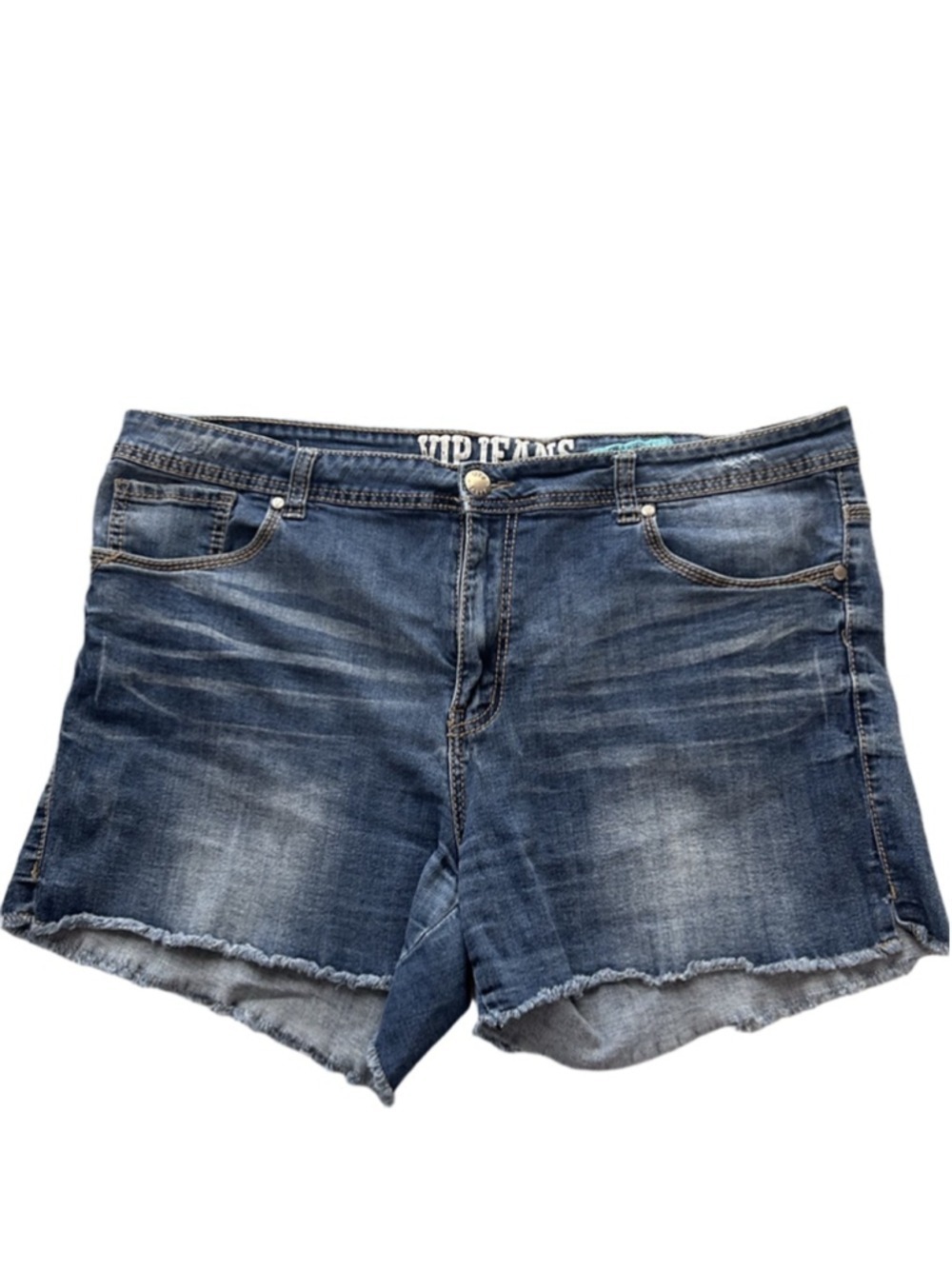 V.I.P. Blue Denim Shorts Size 22 Raw Hem Stretch Jean Shorts